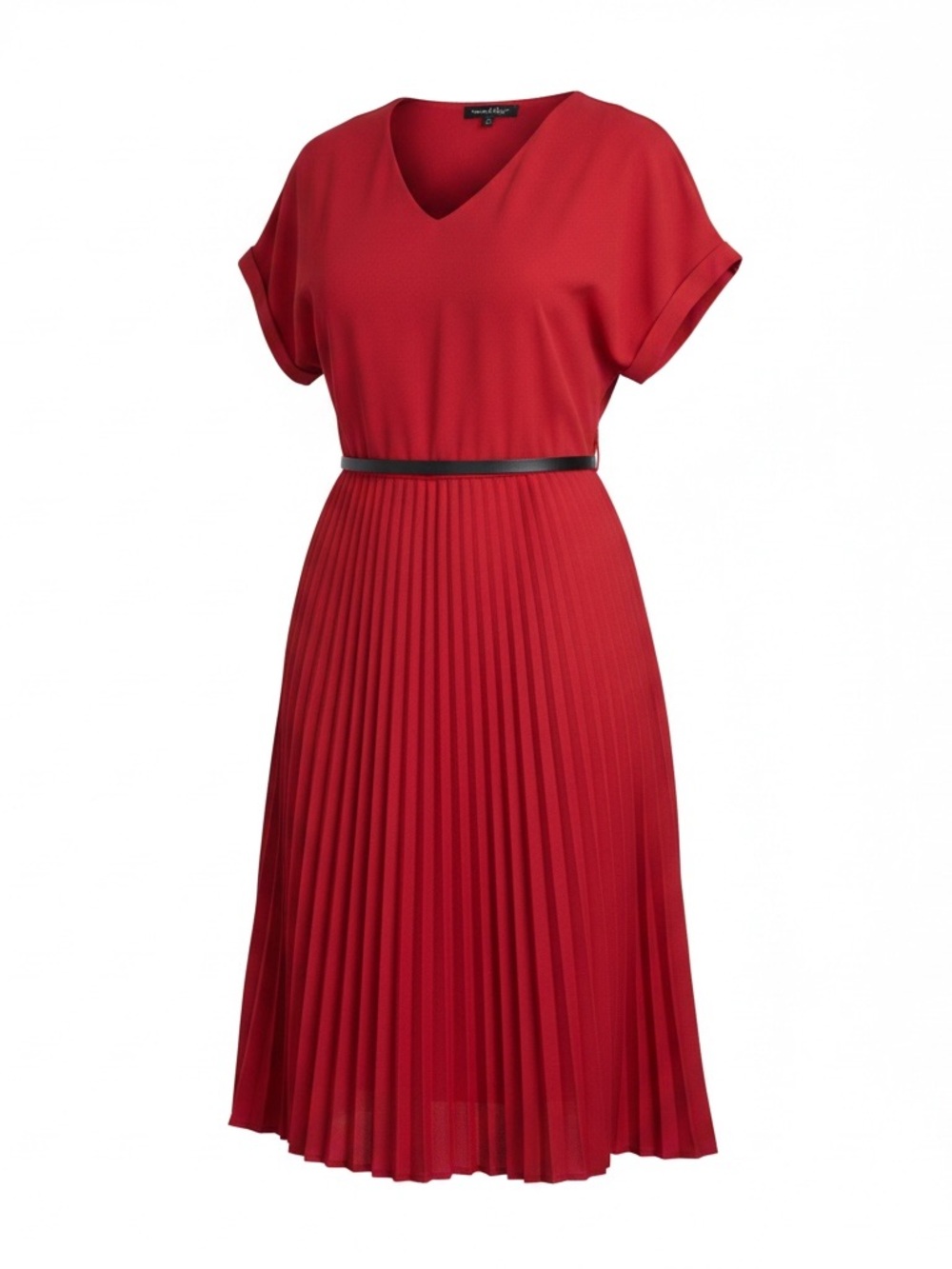 Red Pleated Belted Midi Dress 3X Wedding Guest Date Night Red Dress